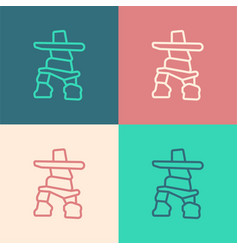 Pop Art Line Inukshuk Icon Isolated On Color