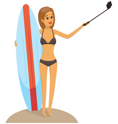 Woman With Surfboard Is Making Selfie Girl