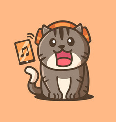 Cartoon Cute Cat Listening To Music