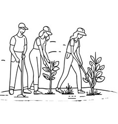 Man And Woman Volunteering Planting Tree Black