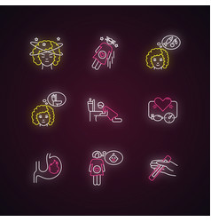 Early Pregnancy Symptom Neon Light Icons Set