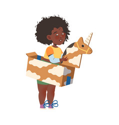 Little African American Girl In Homemade Cardboard