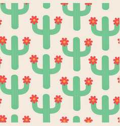 Cute Cactus With Groovy Flowers Seamless Pattern