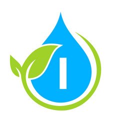 Eco Leaf And Water Drop Logo On Letter I Template