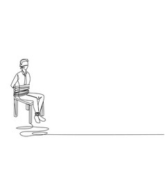 Single One Line Drawing Businessman Sat Down Body