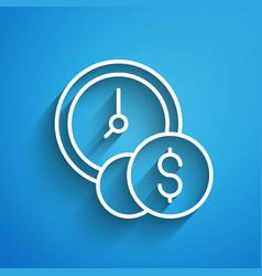 White Line Time Is Money Icon Isolated On Blue