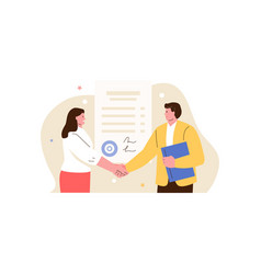 Business Man And Woman Shaking Hands Signing A