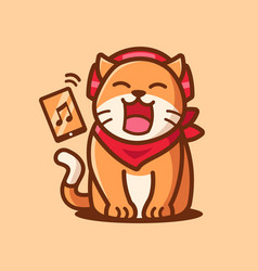 Cartoon Character Cute Cat Listening To Music