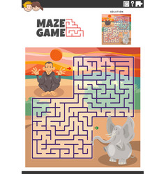 Maze Game Activity With Cartoon Animal Characters