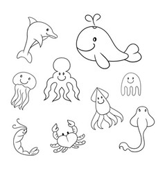 Monochrome Set Of Icons Sea Characters