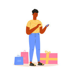 Young Man Doing Shoping And Buys Gifts