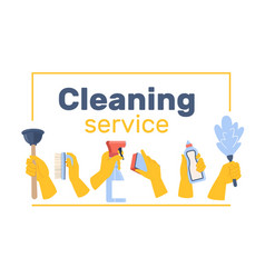 Cleaning Service Banner Hands In Yellow Gloves