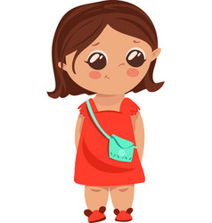 Girl With Big Eyes In A Coral Dress