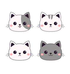 Cat Kitten Kitty Round Icon Set Cute Face Head