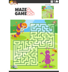 Maze Game Activity With Cartoon Insects Characters