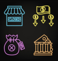 Economic Crisis Neon Icon Set