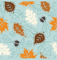 Linocut Autumn Leaves Seamless Pattern