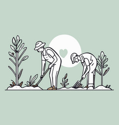 Man And Woman Volunteering Planting Tree Black