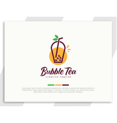 Fresh Bubble Tea Logo With Leaves