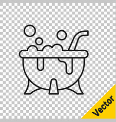 Black Line Halloween Witch Cauldron Icon Isolated