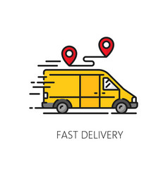 Fast Delivery Truck With Route Color Line Icon