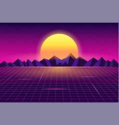 Synthwave Retro Sun Illuminated Glowing Mountains