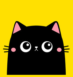 Cute Cat Sad Black Kitten Head Face Pink Ears