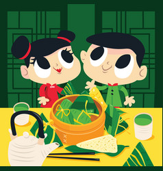 Cartoon Chinese Rice Dumpling Tea Party