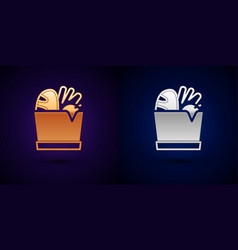 Gold And Silver Paper Shopping Bag And Food Icon