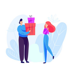 Man Giving Gifts To Woman