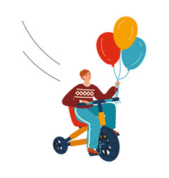 Boy Riding Bike Balloons Tied Bicycle Happy