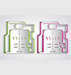 Paper Cut Futuristic Sliding Doors Icon Isolated