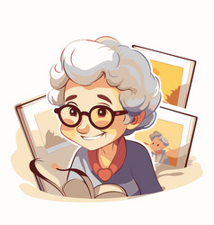 Elderly Woman With Glasses Reading A Book