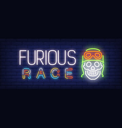 Furious Race Neon Text With Skull In Helmet