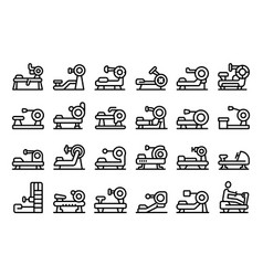 Rowing Machine Icons Set Outline Exercise