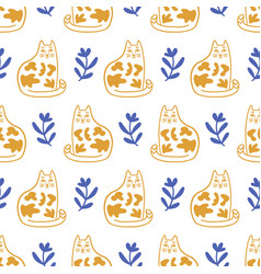 Trendy Folk Art Cats Seamless Pattern