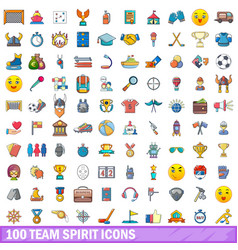 100 Team Spirit Icons Set Cartoon Style