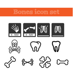 Bones Line Icon Set With X-ray And Tooth