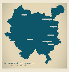 Newark And Sherwood District Map - England Uk