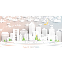 San Diego California City Skyline In Paper Cut