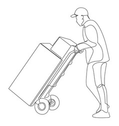 Delivery Man Carrying Cardboard Boxes On A Trolley