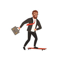 Cheerful Businessman Riding Fast On Skateboard