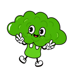 Cute Jumping Broccoli Character Hand Drawn