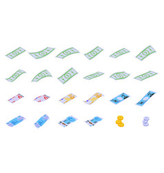 Fly Banknote Icons Set Isometric Falling