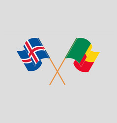 Crossed And Waving Flags Of Benin And Iceland