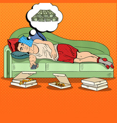 Pop Art Lazy Man Lying On Sofa Watching Tv