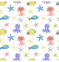 Sea Seamless Pattern With Cartoon Fish Finger