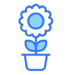 Sun Flower Bloom Flower Pot Blue Outline Simple