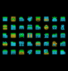 Roof Gardening Icons Set Neon