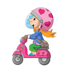 Women With Bright Helmet Is Riding